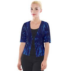 Particle Art Background Blue Cropped Button Cardigan