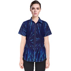 Particle Art Background Blue Women s Short Sleeve Shirt