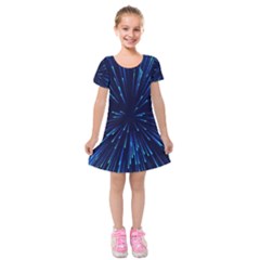 Particle Art Background Blue Kids  Short Sleeve Velvet Dress