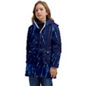 Particle Art Background Blue Kid s Hooded Longline Puffer Jacket View3