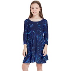 Particle Art Background Blue Kids  Quarter Sleeve Skater Dress