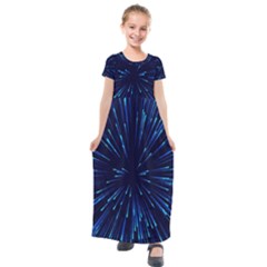 Particle Art Background Blue Kids  Short Sleeve Maxi Dress