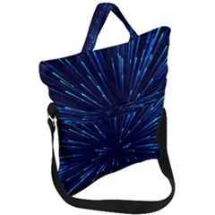 Particle Art Background Blue Fold Over Handle Tote Bag