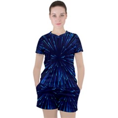 Particle Art Background Blue Women s Tee and Shorts Set