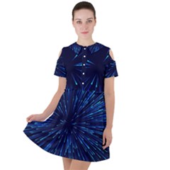 Particle Art Background Blue Short Sleeve Shoulder Cut Out Dress 