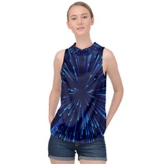 Particle Art Background Blue High Neck Satin Top by Ravend