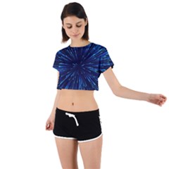 Particle Art Background Blue Tie Back Short Sleeve Crop Tee