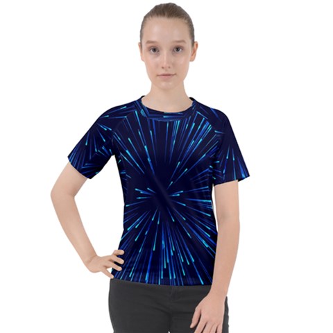 Particle Art Background Blue Women s Sport Raglan Tee by Ravend