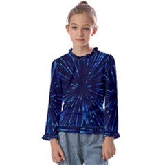 Particle Art Background Blue Kids  Frill Detail Tee