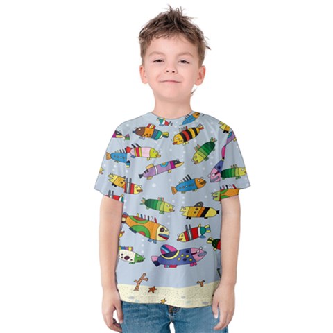 Fish Ocean Sea Water Diving Blue Nature Kids  Cotton Tee by Ravend