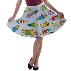 Fish Ocean Sea Water Diving Blue Nature A-line Skater Skirt by Ravend