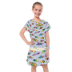 Fish Ocean Sea Water Diving Blue Nature Kids  Drop Waist Dress by Ravend