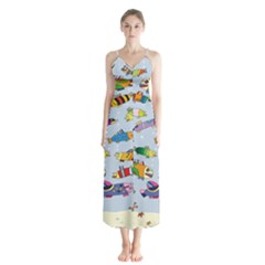 Fish Ocean Sea Water Diving Blue Nature Button Up Chiffon Maxi Dress by Ravend