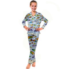 Fish Ocean Sea Water Diving Blue Nature Kid s Satin Long Sleeve Pajamas Set by Ravend