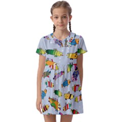 Fish Ocean Sea Water Diving Blue Nature Kids  Asymmetric Collar Dress by Ravend