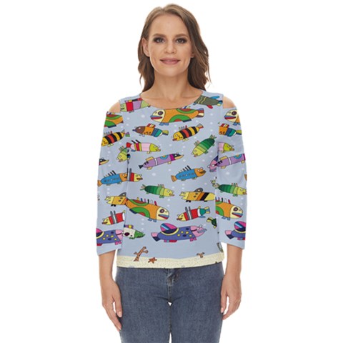 Fish Ocean Sea Water Diving Blue Nature Cut Out Wide Sleeve Top by Ravend