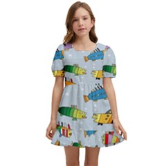 Fish Ocean Sea Water Diving Blue Nature Kids  Short Sleeve Dolly Dress by Ravend