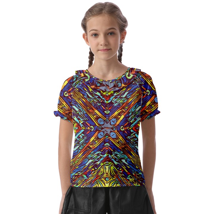 Mosaic Pattern Background Kids  Frill Chiffon Blouse