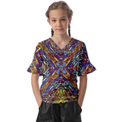 Mosaic Pattern Background Kids  V-neck Horn Sleeve Blouse by Ravend