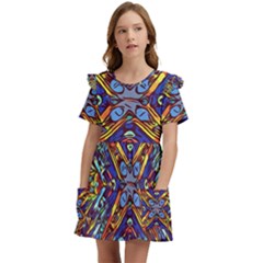 Mosaic Pattern Background Kids  Frilly Sleeves Pocket Dress by Ravend