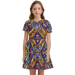 Mosaic Pattern Background Kids  Bow Tie Puff Sleeve Dress by Ravend