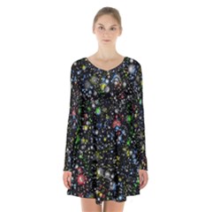 Universe Star Planet Galaxy Long Sleeve Velvet V-neck Dress