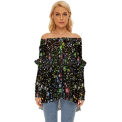 Universe Star Planet Galaxy Off Shoulder Chiffon Pocket Shirt by Ravend