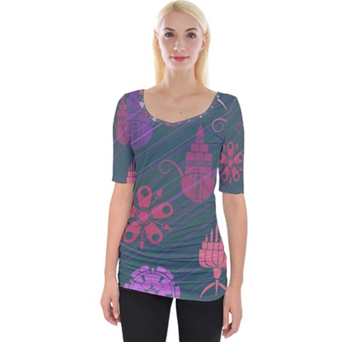 Floral Non Seamless Pattern Wide Neckline Tee by Ravend