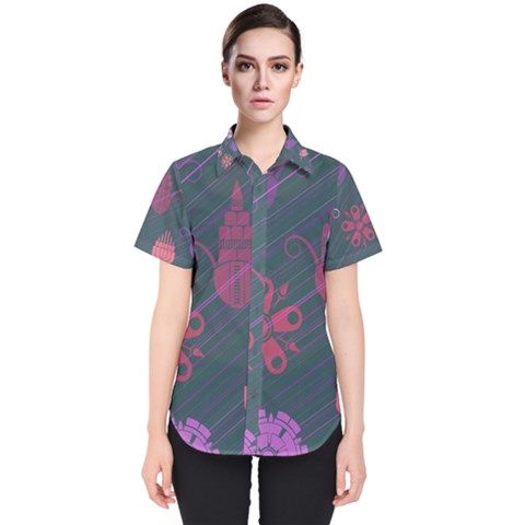 Floral Non Seamless Pattern Women s Short Sleeve Shirt by Ravend