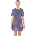 Floral Non Seamless Pattern Sixties Short Sleeve Mini Dress View1