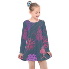 Floral Non Seamless Pattern Kids  Long Sleeve Dress