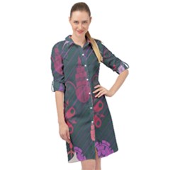 Floral Non Seamless Pattern Long Sleeve Mini Shirt Dress by Ravend