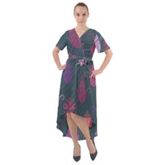 Floral Non Seamless Pattern Front Wrap High Low Dress