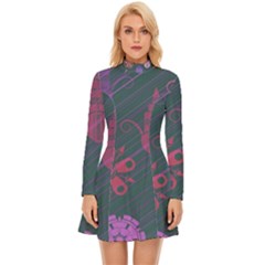 Floral Non Seamless Pattern Long Sleeve Velour Longline Dress by Ravend