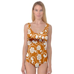 Orange Floral Walls  Princess Tank Leotard  by ConteMonfrey