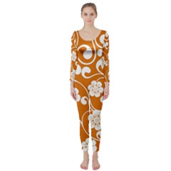 Orange Floral Walls  Long Sleeve Catsuit by ConteMonfrey