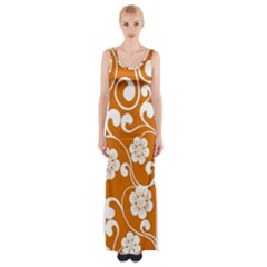 Orange Floral Walls  Thigh Split Maxi Dress by ConteMonfrey