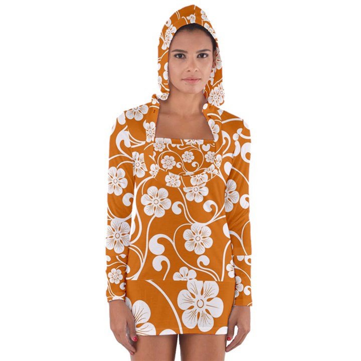 Orange Floral Walls  Long Sleeve Hooded T-shirt