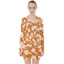 Orange Floral Walls  V-neck Bodycon Long Sleeve Dress View1