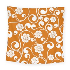 Orange Floral Walls  Square Tapestry (large) by ConteMonfrey