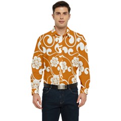 Orange Floral Walls  Men s Long Sleeve  Shirt by ConteMonfrey