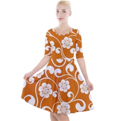 Orange Floral Walls  Quarter Sleeve A-line Dress by ConteMonfrey