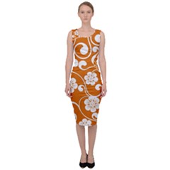 Orange Floral Walls  Sleeveless Pencil Dress by ConteMonfrey