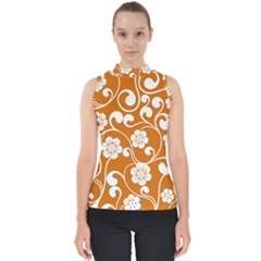 Orange Floral Walls  Mock Neck Shell Top by ConteMonfrey