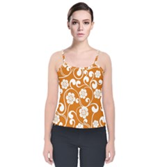 Orange Floral Walls  Velvet Spaghetti Strap Top by ConteMonfrey