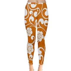 Orange Floral Walls  Inside Out Leggings by ConteMonfrey