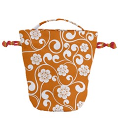 Orange Floral Walls  Drawstring Bucket Bag by ConteMonfrey