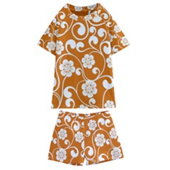 Orange Floral Walls  Kids  Swim Tee And Shorts Set by ConteMonfrey