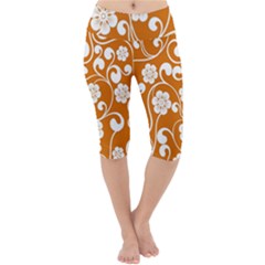 Orange Floral Walls  Lightweight Velour Cropped Yoga Leggings by ConteMonfrey