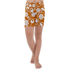 Orange Floral Walls  Kids  Lightweight Velour Capri Yoga Leggings by ConteMonfrey